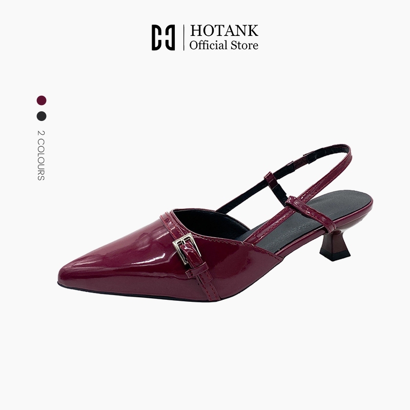 HOTANK รองเท้าส้นสูง ปิดนิ้วเท้า หัวแหลม สีแดง สีดํา สไตล์ฝรั่งเศส สําหรับผู้หญิง(ขนาด:36-40)