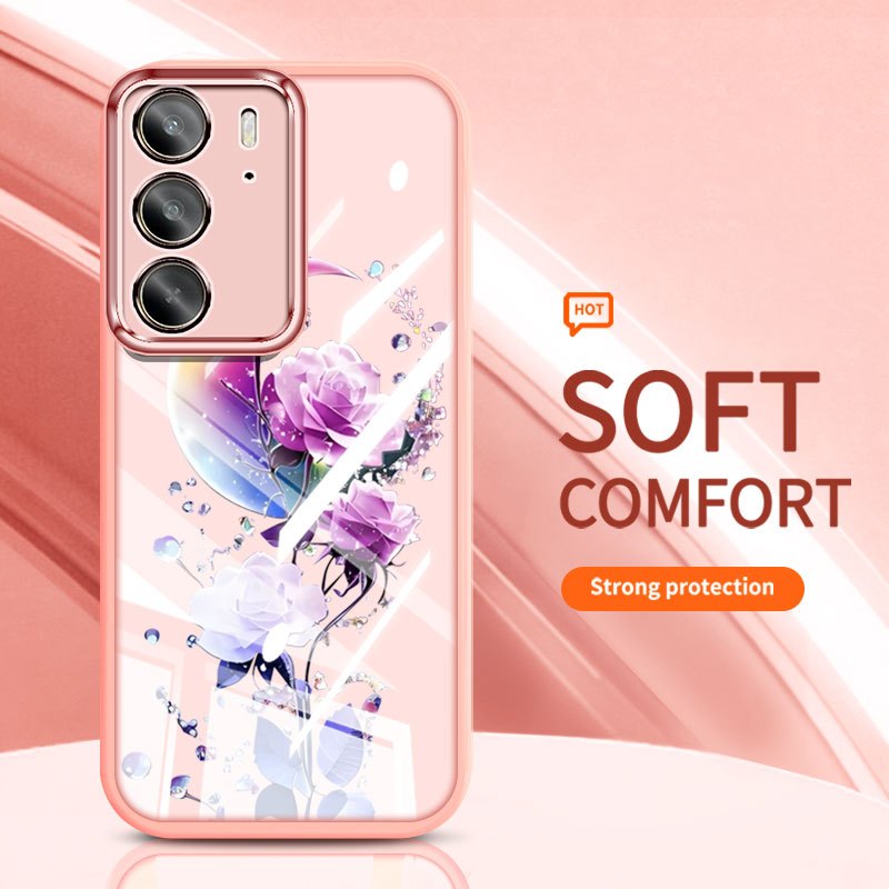 VRQR สําหรับ Oppo Realme C85 C71 C75X C75 C65 C55 4G Narzo N55 Bright ดอกไม้โปร่งใสกันกระแทกซิลิโคนน