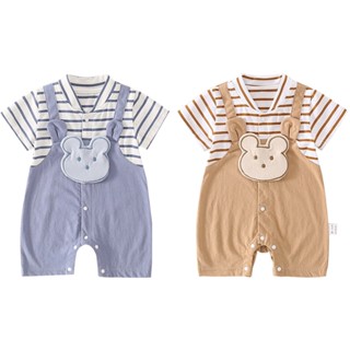 0-24 เดือนทารกแรกเกิด ชุดจั๊มสูท หมีน้อยแขนสั้น ชุดจั๊มสูทเด…