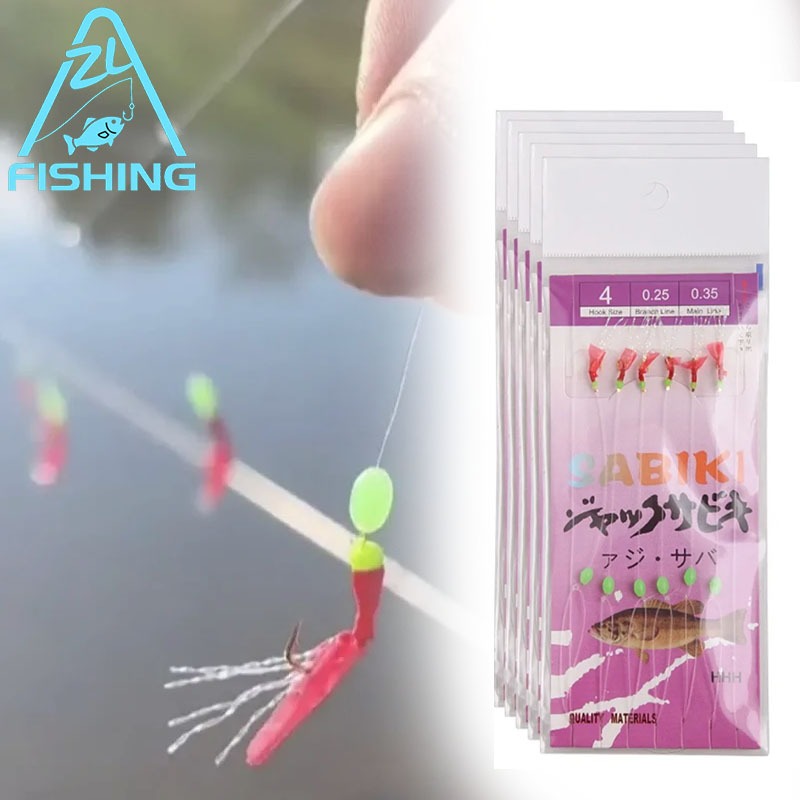 Sabiki Rig เบ็ดแขวนเรืองแสงแบบหุ้มยาง มารุบุ ดีไซน์ ผิวปลาสีแดง สำหรับล่าปลาบู่-ปลาม้าปาก-ปลาตะเพียน