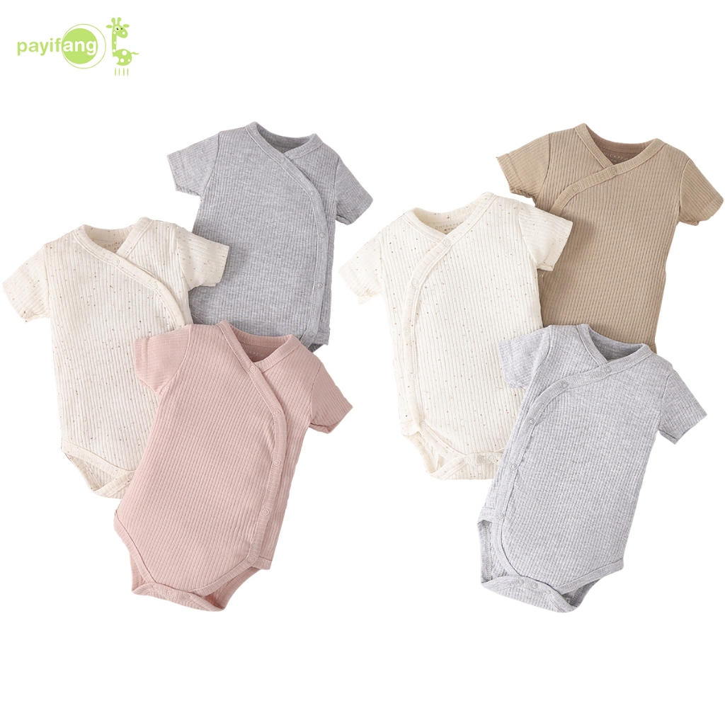 โรمبเปอร์แขนสั้นจากผ้าฝ้ายสำหรับทารกแรกเกิด ออกแบบRibbed สวมใส่ง่าย เหมาะสำหรับทารกวัยเริ่มต้น