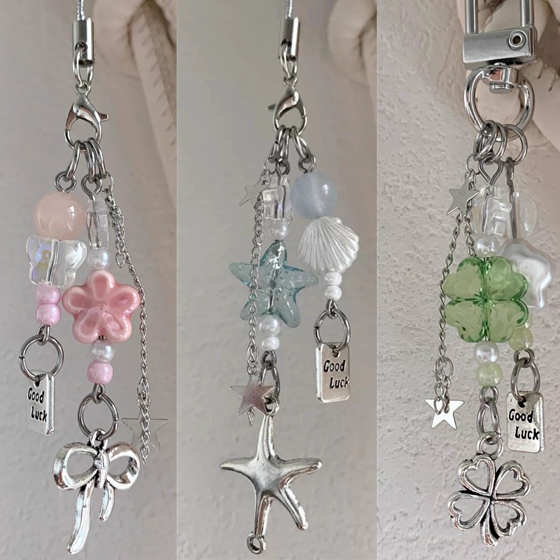[โชคดีที่แม่นยํา] Four-Leaf Clover CCD Lanyard Handmade Beaded Girl Heart Ins จี้โซ่โทรศัพท์