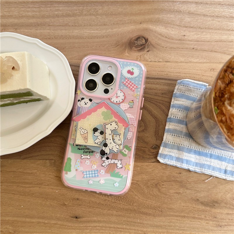 IPhone 16 Pro max 15 Pro House รูปแบบลูกสุนัข รูปแบบ TPU กระบวนการ IMD เคสโทรศัพท์แบบสองในหนึ่งเดียว