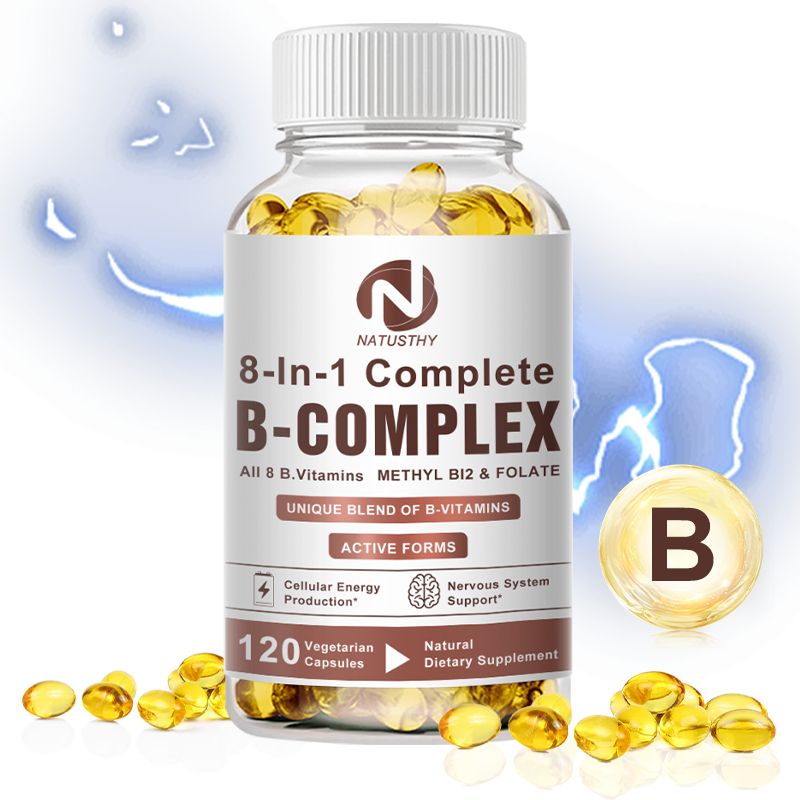 NATUSTHY B-Complex ฉบับสมบูรณ์ 8-in-1 สําหรับพลังงาน, เส้นประสาทสมอง, Cellular, ระบบภูมิคุ้มกัน, สุขภาพผิว