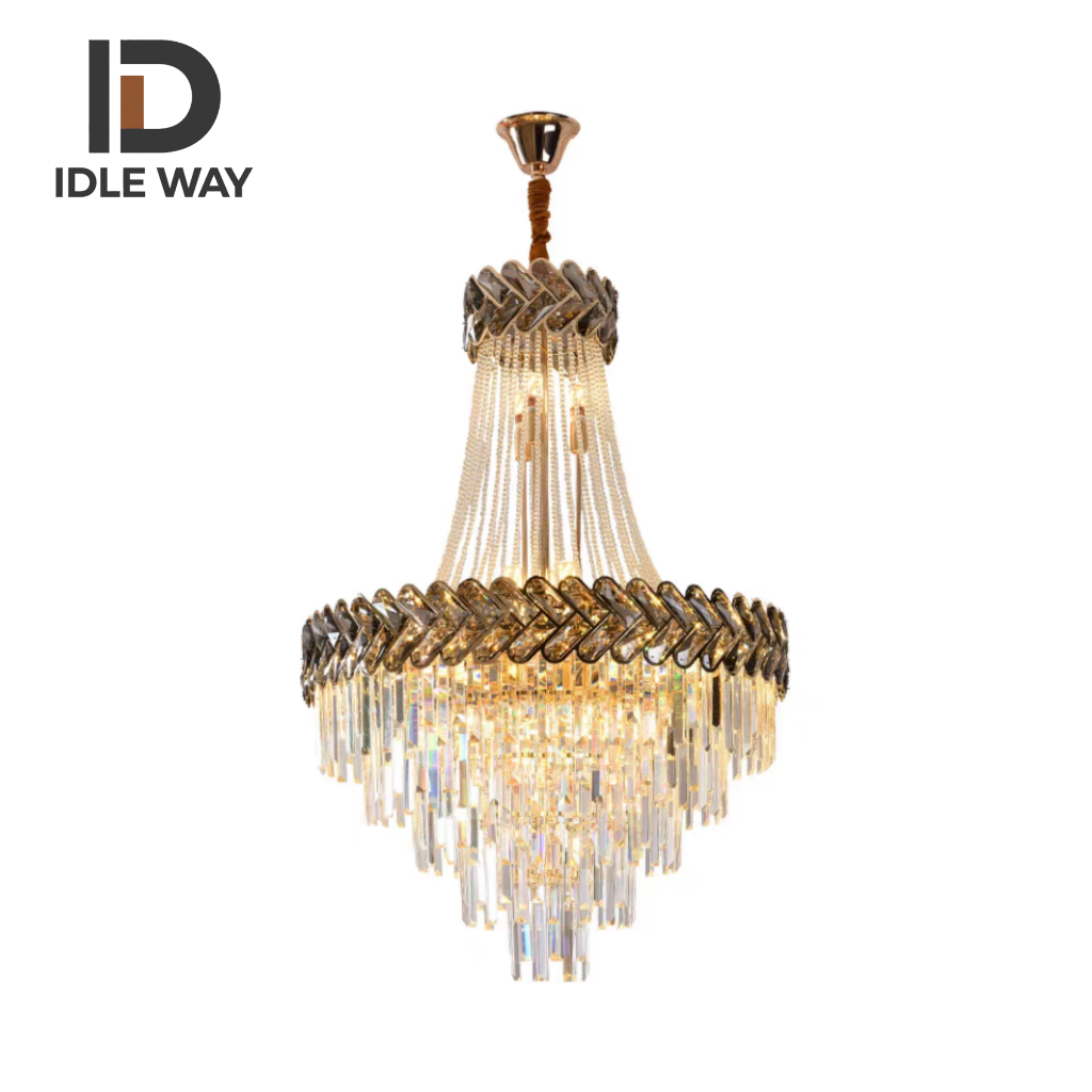 IDLEWAY โคมไฟระย้าคริสตัล [WD529] โคมไฟระย้าคริสตัลโมเดิร์นหรูหราในอพาร์ตเมนต์ห้องนั่งเล่นโคมไฟระย้าคริสตัลใสไร้สี