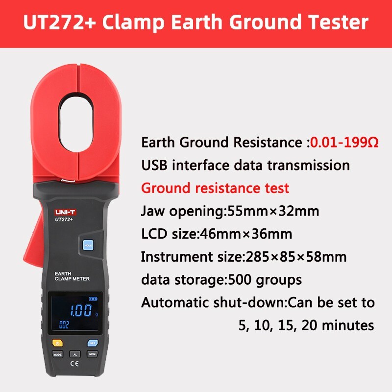 UNI-T เครื่องวัดความต้านทานสายดิน UT272+ Digital Clamp Earth Ground Tester Leakage Current Loop Resi