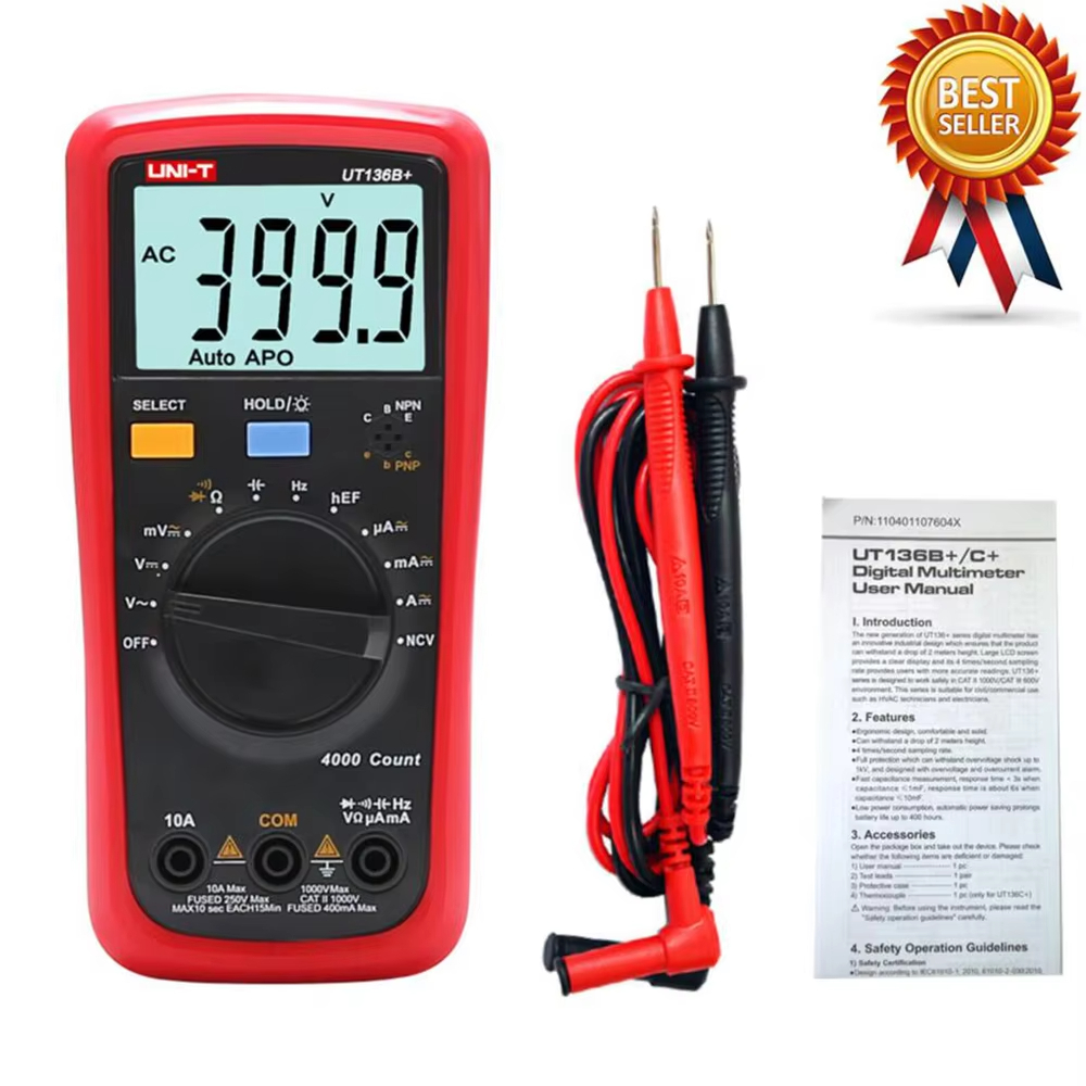 UNI-T UT136B+ มัลติมิเตอร์แบบดิจิตอล LCD ขนาดใหญ่ Dual Display 1000V 10A AC DC โวลต์มิเตอร์ Current 
