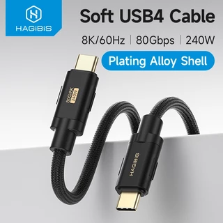 Hagibis USB4 Soft Cable 80Gbps 8K60Hz USB C ถึง USB C สาย PD3.1 240W Fast charging Type-C สําหรับ Macbook Pro แล็ปท็อปโทรศัพท์มือถือ