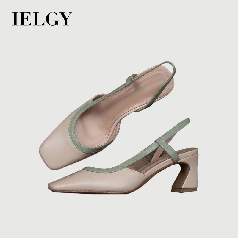 IELGY ฤดูร้อนภาษาฝรั่งเศสคํา Baotou รองเท้าส้นสูงแฟชั่น Slotted Buckle รองเท้าแตะผู้หญิง