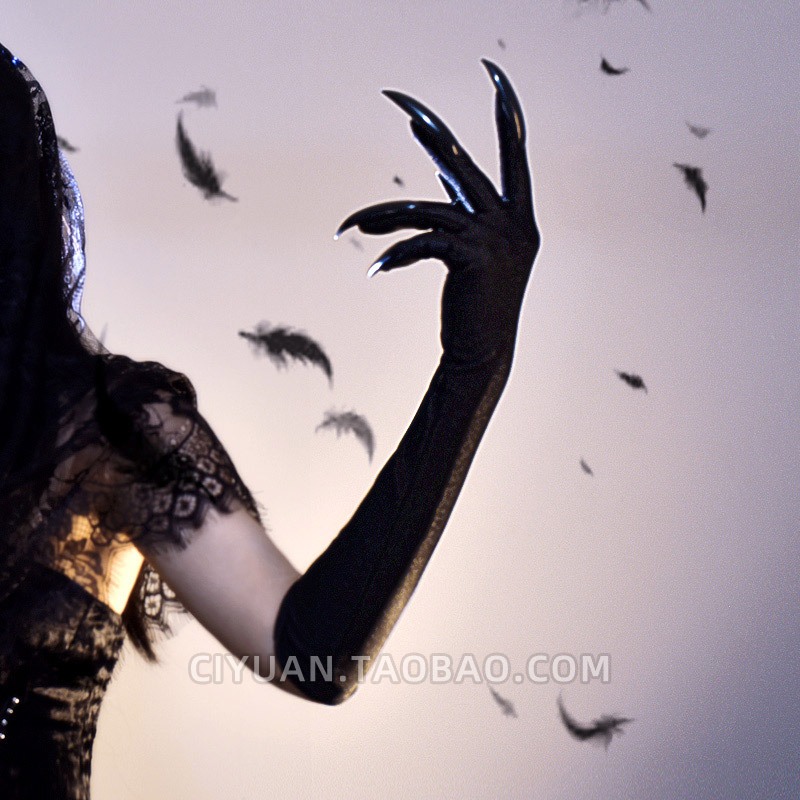 ถุงมือเล็บสำหรับคอสเพลย์ ธีมปีศาจกุหลาบดำ และแมว crow พร้อมลายพิมพ์เล็บแบบ scary