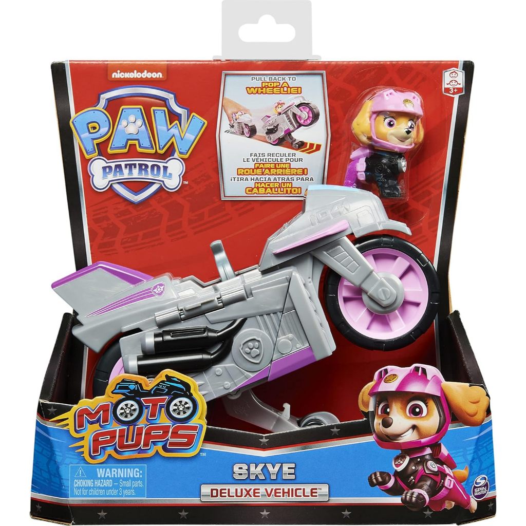 Paw Patrol Dog Patrol Moto Pups Skyes Deluxe Pull Back Motorcycle พร้อมฟังก์ชั่นล้อและของเล่นตุ๊กตา