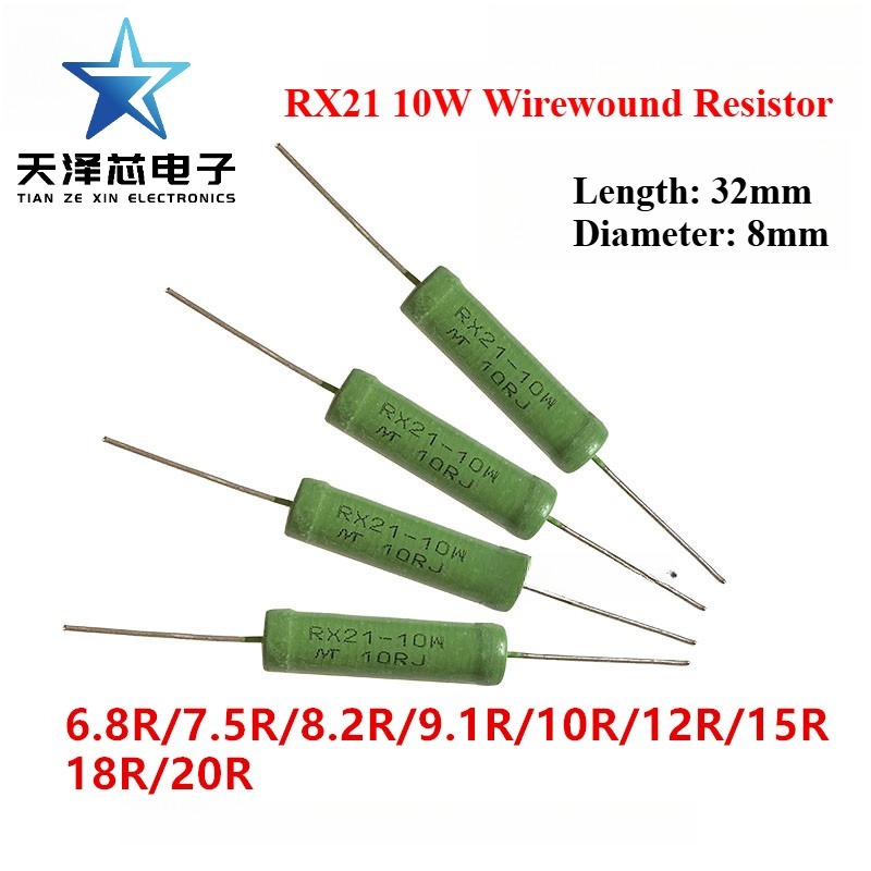 RX21 ตัวต้านทาน Wirewound 5W 1RJ 6W 10W 1R 2R 3R 4.7K 5R 6.8K 10R 12R 15R 20K