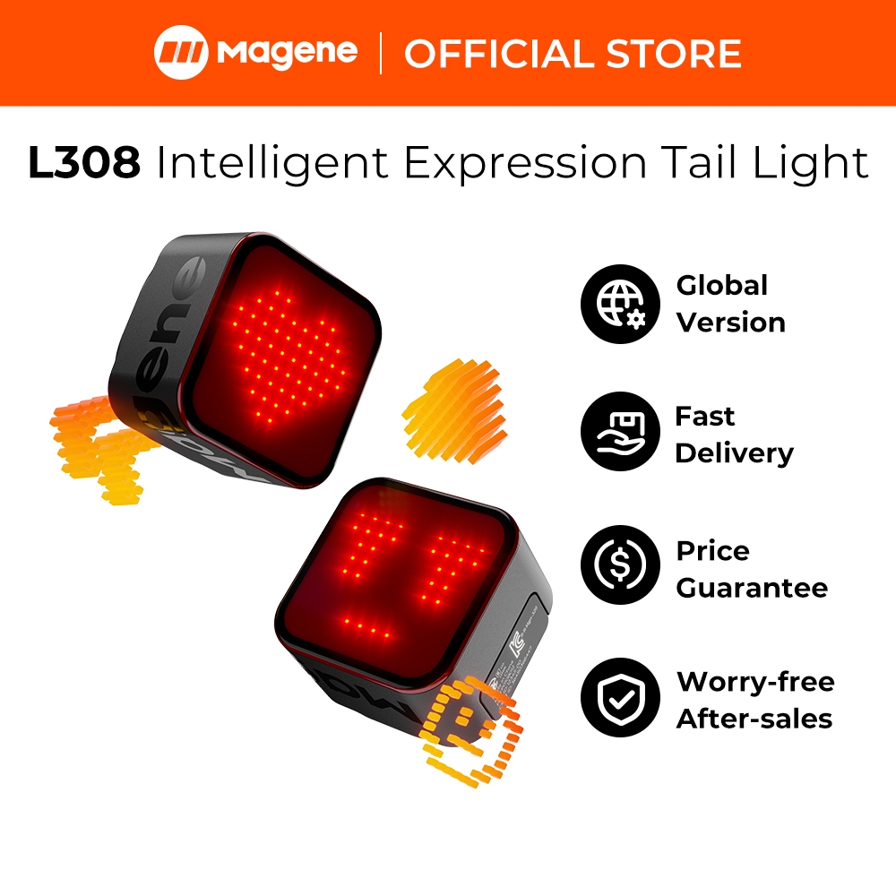 Magene L308 ไฟท้ายอัจฉริยะ Expression 96 COB LED Auto-Sleep Wake Emoji ข้อความไฟ Smart Braking
