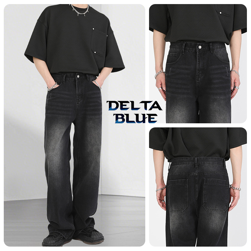 [ส่งฟรี]DELTA BLUE กางเกงยีนส์ผู้ชายสีดำสีเทาอ่อน แบบขากว้าง ซักได้ง่ายกางเกงยีนส์ผู้ชายขากว้าง  เนื้อผ้าซักง่ายไม่ตกสี สไตล์เกาหลี 2025 ใส่เที่ยวทะเล/ชีวิตประจำวัน ไซส์ M-3XL"