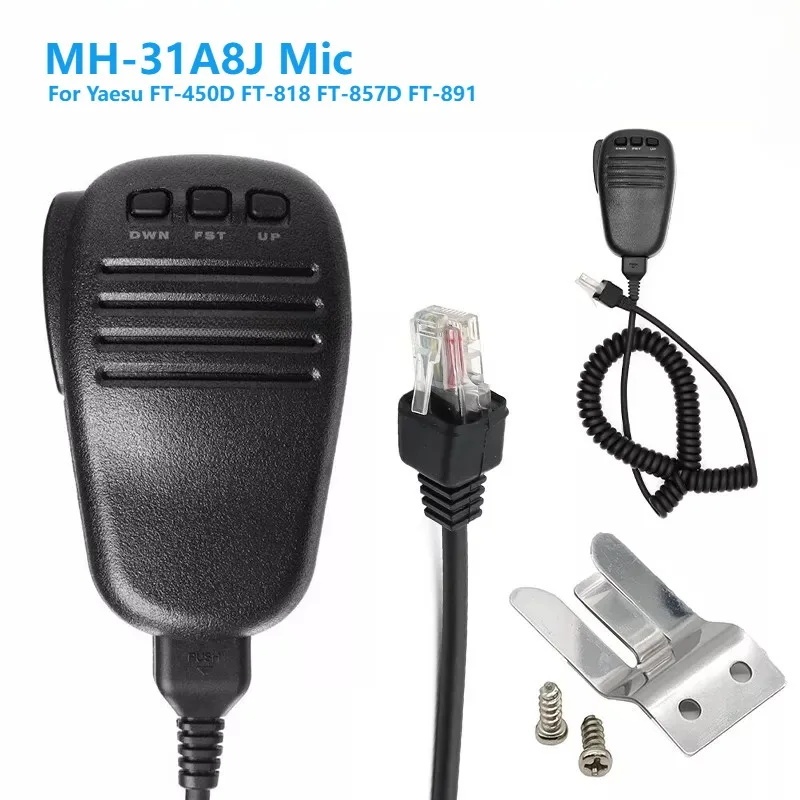 MH-31A8J ไมโครโฟนมือถือลําโพงไมโครโฟนพร้อมคลิปสําหรับ Yaesu FT-817ND FT-857D FT-897D FT-450D FT-900/