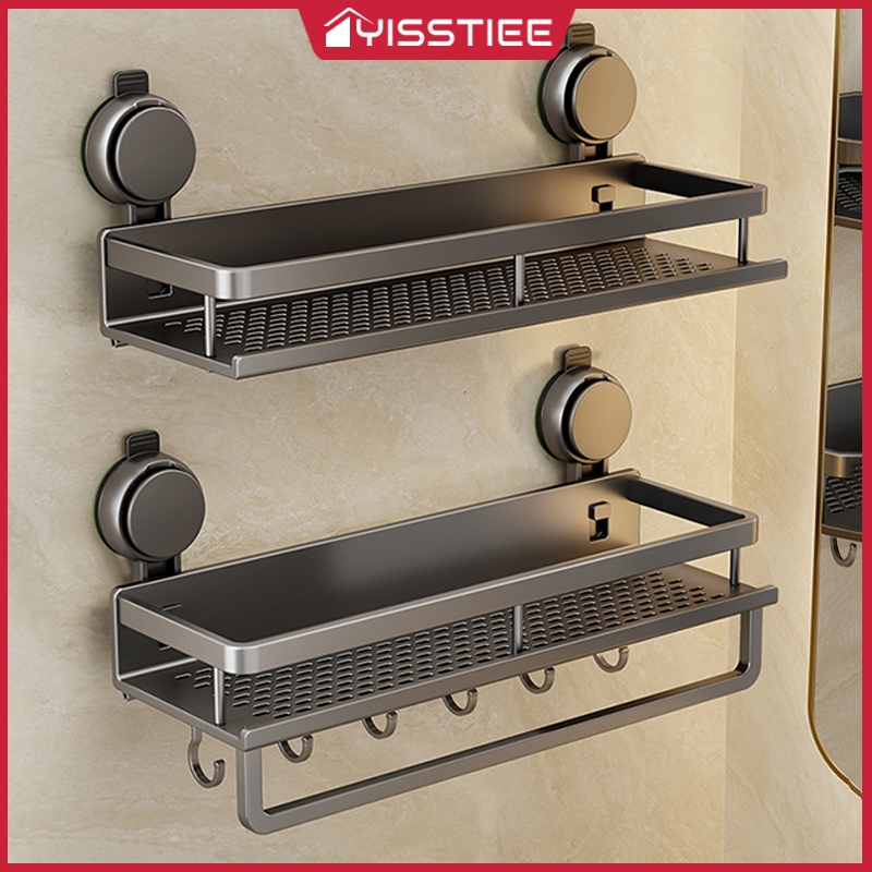 ชั้นวางถ้วยดูดในห้องน้ําพร้อมก้านตะขอการดูดซับที่ดีและความจุรับน้ําหนักที่แข็งแกร่ง