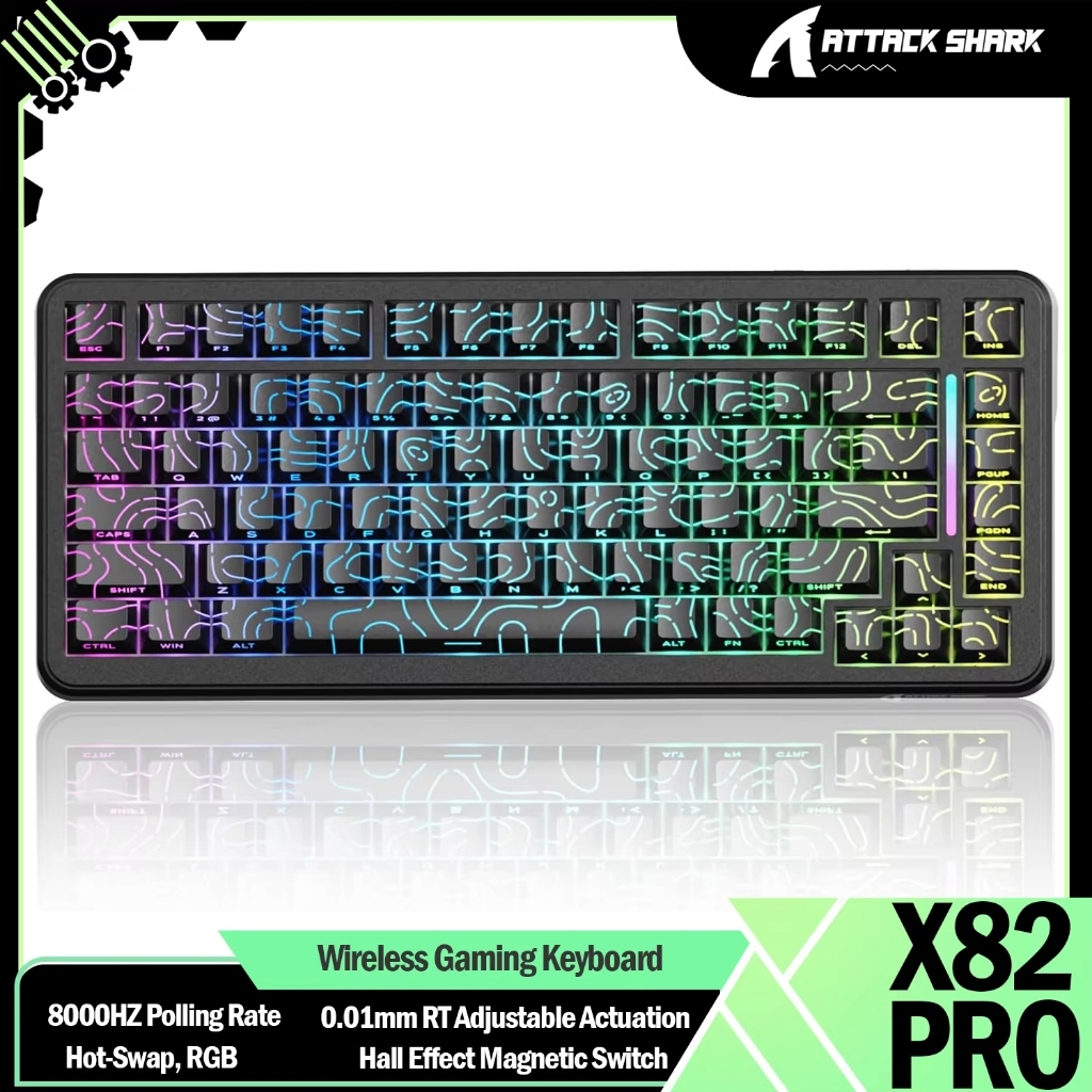 ATTACK SHARK X82PRO HE 75% Wireless Rapid Trigger Gaming Keyboard, Hall Effect Magnetic Switch, 8Khz