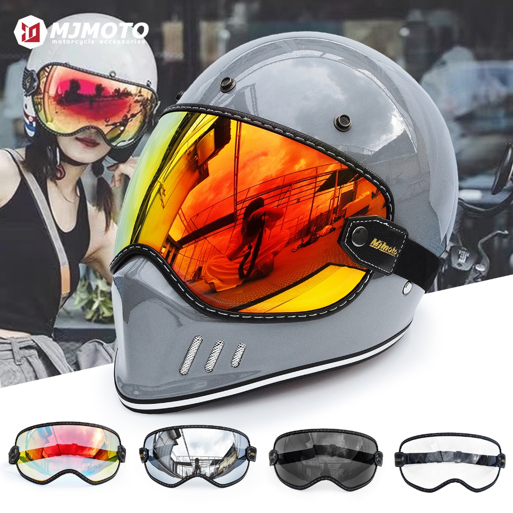 MJMOTO แว่นตารถจักรยานยนต์ HD กว้าง Field Of View Windproof กันฝุ่น Retro หมวกกันน็อค Bubble Goggles