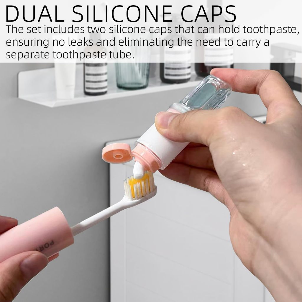 2 ใน 1 ชุดแปรงสีฟันเดินทางแบบพกพาพร้อมฝาปิดและกล่องยาสีฟันพับและหัวเปลี่ยนเหมาะสําหรับบ้านเดินทางกลางแจ้งเดินป่าตั้งแค - รูปที่ 3