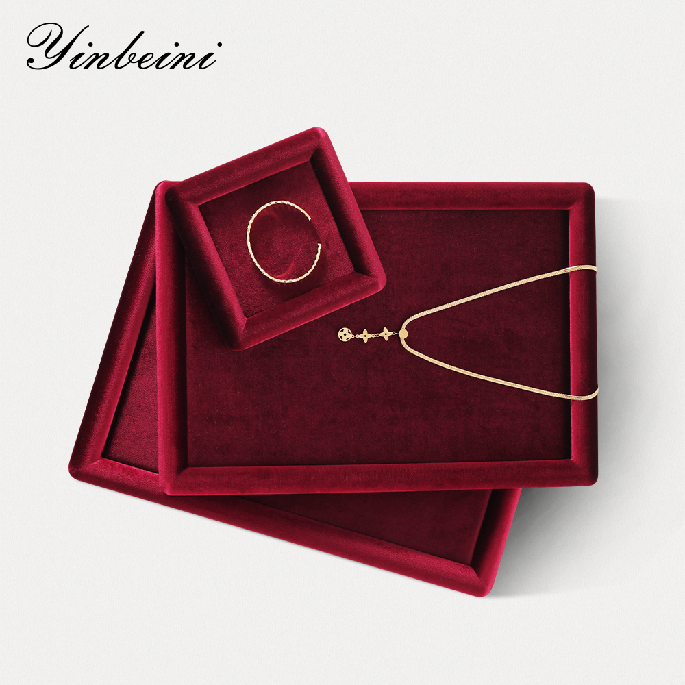 Yinbeini ถาดวางเครื่องประดับกำมะหยี่ สำหรับเก็บแหวน ต่างหู สร้อยคอ กำไล จานจัดเก็บเครื่องประดับแบบแบน P079