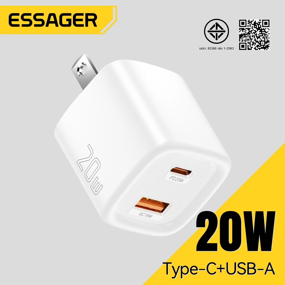 Essager USB C Charger 20W GaN Type C PD Fast Charging QC 3.0 Quick Chargers Wall Plug Adapter