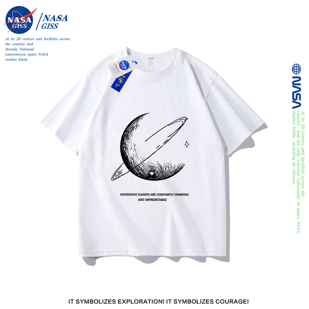 NASA เสื้อยืดชายหญิงแขนสั้น สตรีทฮิปฮอป summer ดาวเคราะห์ พิมพ์ลาย คอตตอน คอกลม หลวมและระบายอากาศ