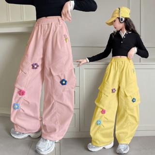 กางเกงเด็กผู้หญิง กางเกงทำงาน กระเป๋าหลาย 7-14 ปี【จัดส่งจากป…