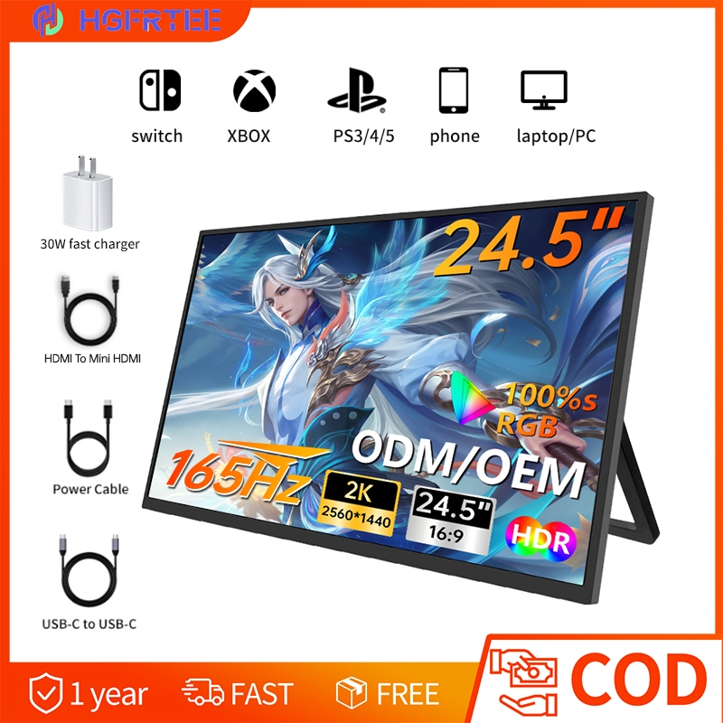 HGFRETEE 24.5 165Hz จอภาพแบบพกพาสําหรับเล่นเกม 1440P แล็ปท็อปคอมพิวเตอร์สําหรับ Switch/Xbox/PS5/Mac