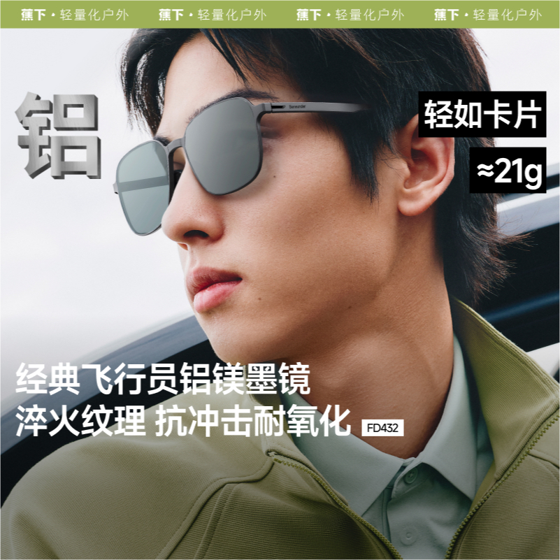 Beneunder FD432, แว่นกันแดด Aviator แบบพับได้, UV400 & Polarized, วัสดุการบินและอวกาศ, น้ําหนักเบา, 