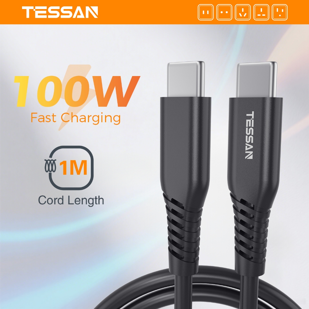 TESSAN 100W Fast Charge USB C ถึง USB C Type C สายชาร์จเร็วสําหรับโทรศัพท์ แล็ปท็อป 1 เมตร