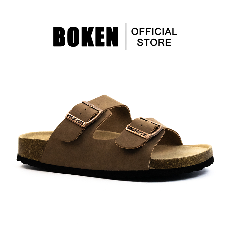 BOKEN Lovers รองเท้าแตะผู้หญิงรองเท้าแตะชายหาดกลางแจ้ง Two-Strap Cork Lazy Shoes