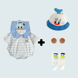 0-24 เดือนทารกแรกเกิดการ์ตูน Donald Naval เป็ด Overalls ฤดูร้อน Jumpsuit ทารก Romper - ชุดบอดี้สูทแขนสั้นสําหรับเด็ก