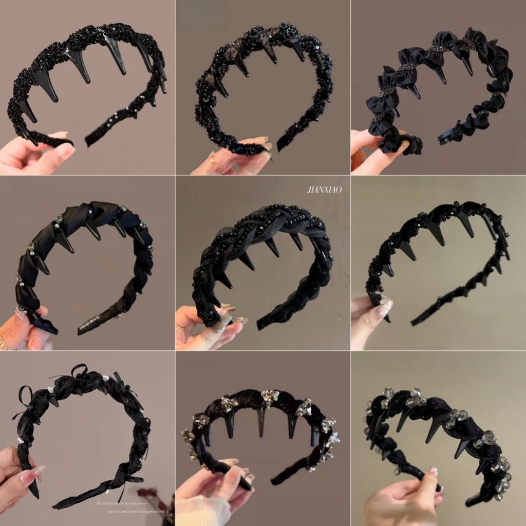 คลื่นฤดูร้อนด้วยฟันสีดําอารมณ์แถบคาดศีรษะหญิง 2025 สไตล์ใหม่ล้างหน้าทุกการแข่งขันออกนอกบ้านเครื่องประดับผม