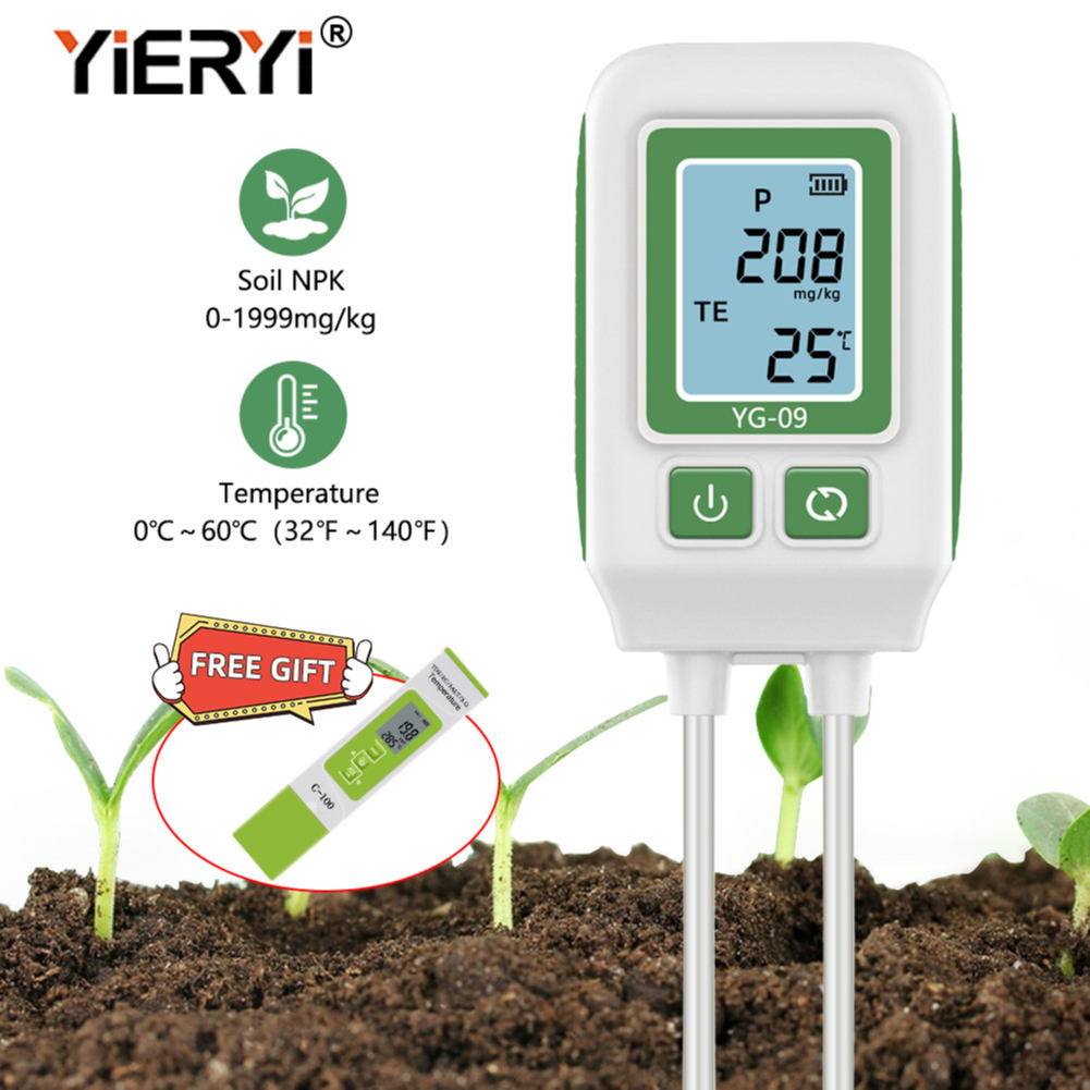YIERYI Professional Soil NPK Tester 4-in-1 Rapid วัดไนโตรเจน,ฟอสฟอรัส,และโพแทสเซียม 0-1999 มก./กก.ความแม่นยําสูง Dual-Probe เหมาะสําหรับการเกษตร/พืชสวน/สวน