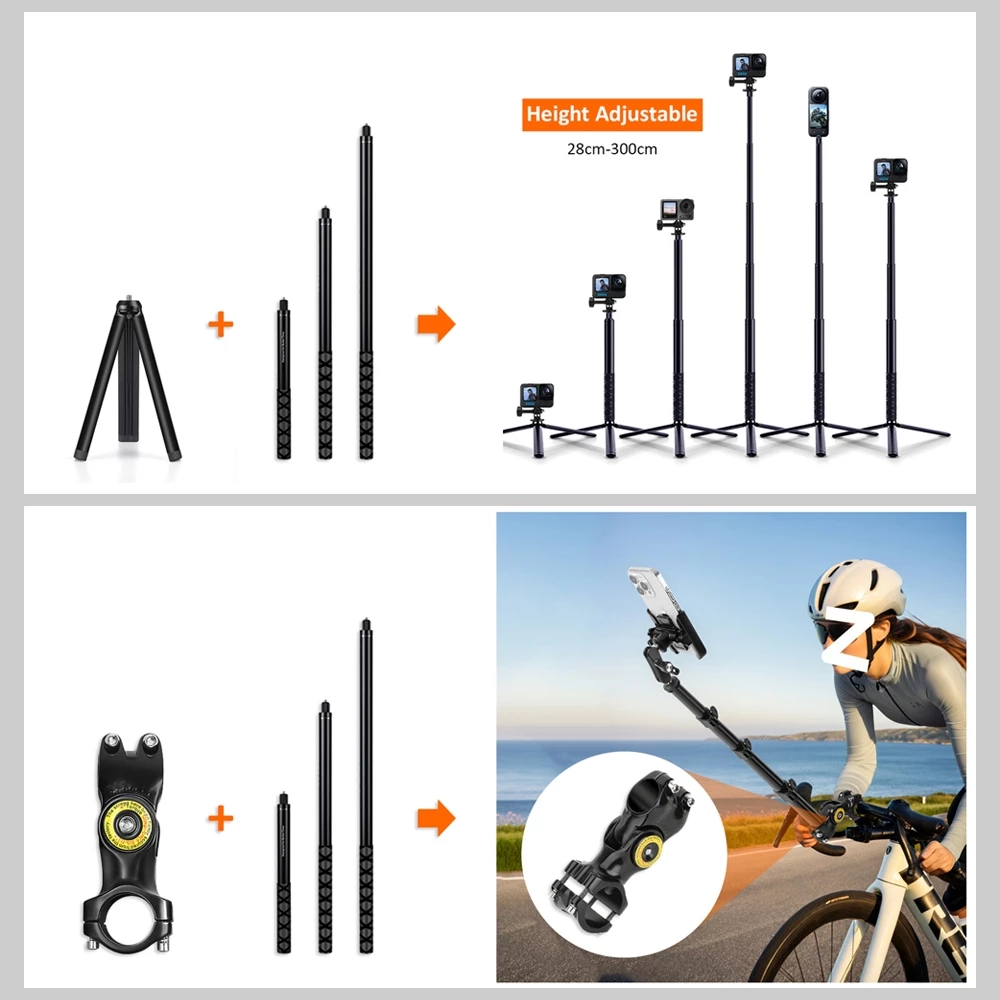 115 ซม./200 ซม./300 ซม. Insta360 X5 ไม้เซลฟี่ มองไม่เห็น ขาตั้งกล้อง Invisible Selfie Stick อลูมิเนียมอัลลอยด์ Extension Rod for Dji Pocket 3 / Dji Action 5 Pro / Gopro thumbnail 10