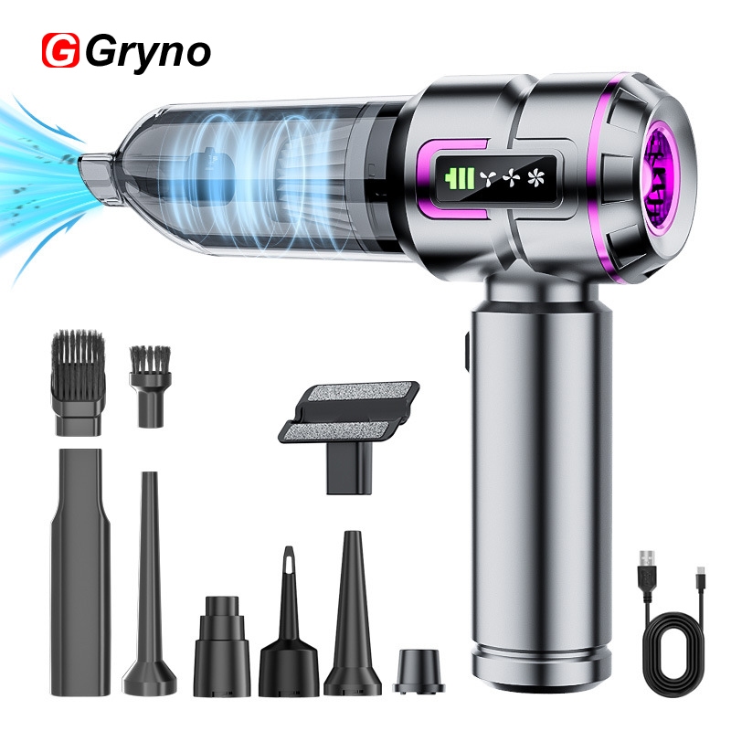 Gryno LED Digital 2 in 1 เครื่องดูดฝุ่นและเครื่องเป่าลมสําหรับรถยนต์ใช้ในบ้านไร้สายมินิแบบพกพา Holdhelp ไร้สายลมทรงพลัง