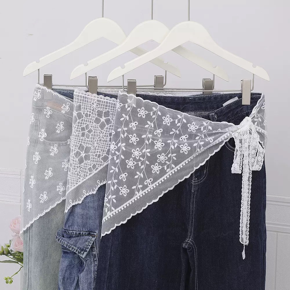 เข็มขัดเอวสีขาวลูกไม้ สไตล์เกาหลี chic