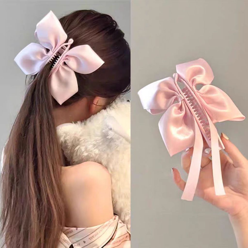 คลิปผมหางม้าแบบโบว์แซทิน สำหรับผู้หญิง ออกแบบน่ารักเหมือนเจ้าหญิง
