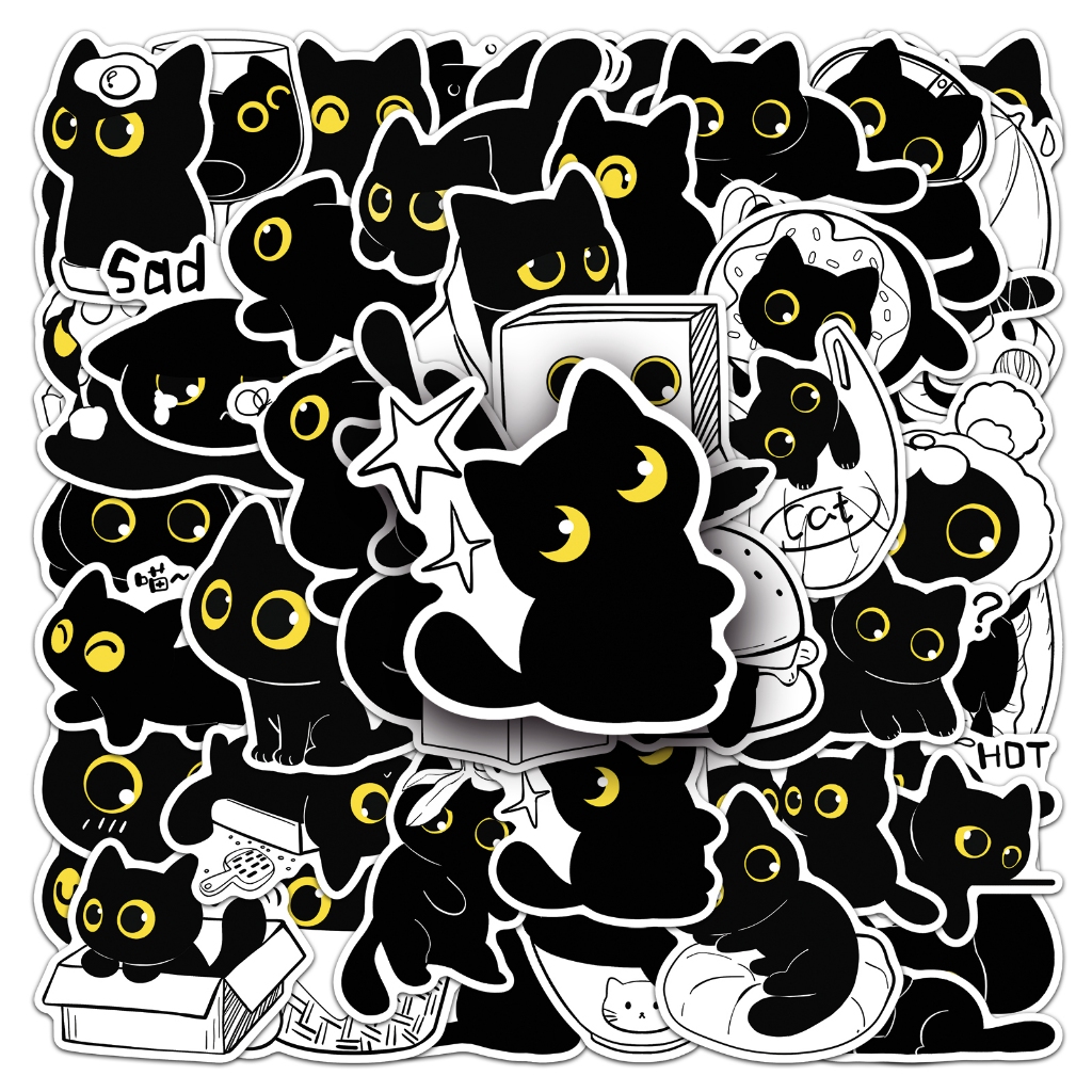 น่ารัก 50 ชิ้นแมวดําวารสารสติกเกอร์สําหรับแล็ปท็อปสมุดภาพศิลปะวารสารหมวกกันน็อคสติ๊กเกอร์กราฟฟิตีกันน้ํา ทําเอง