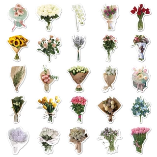 Vintage 50 ชิ้นดอกไม้ช่อดอกไม้สติกเกอร์กันน้ําสําหรับ Tumbler แล็ปท็อปเคสโทรศัพท์รถสติกเกอร์ Graffiti Creative DIY