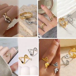 แหวนแฟชั่นไทเทเนียมเหล็ก กันเหงื่อกันน้ำ เปิดปรับได้ สไตล์โร…