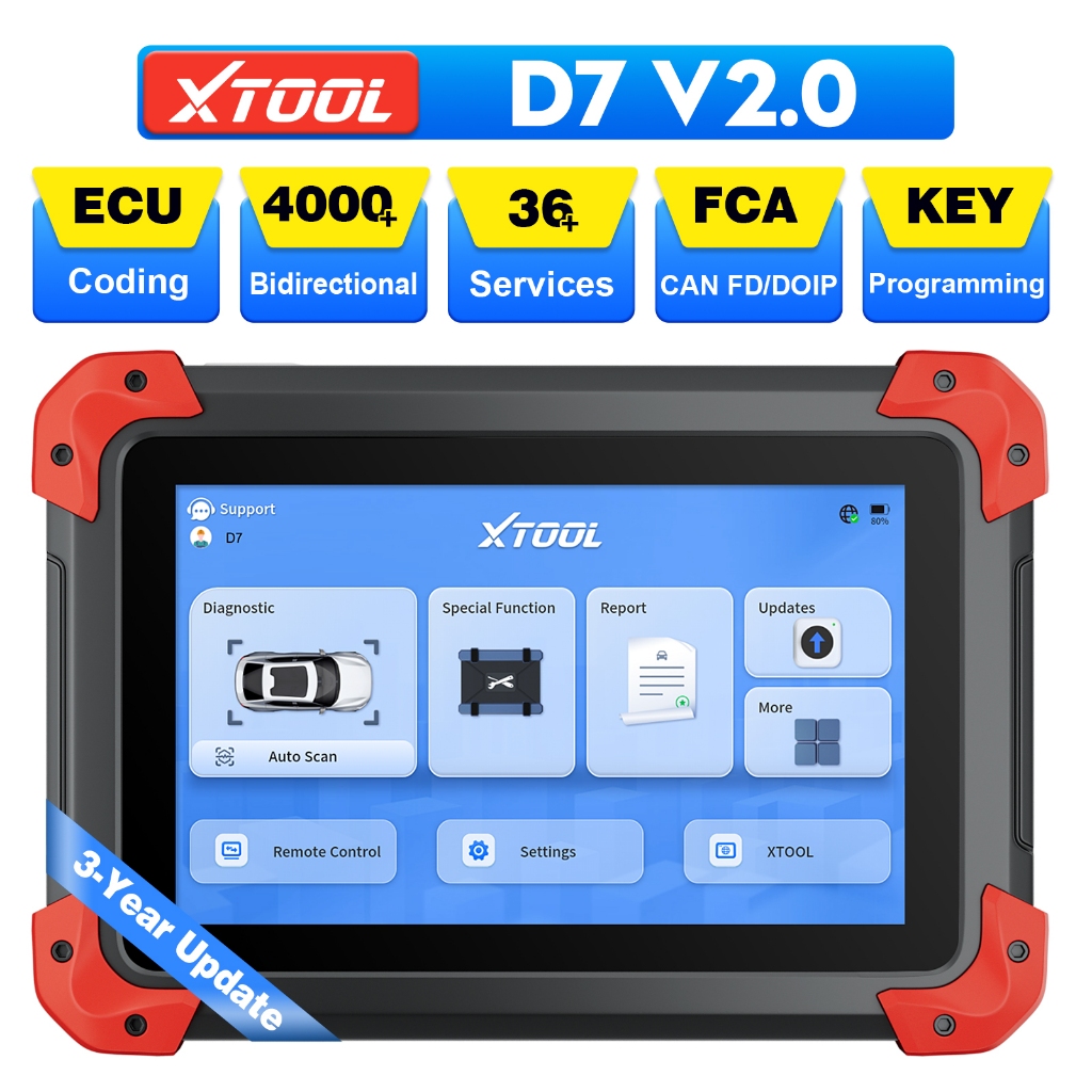 XTOOL D7 Bidirectional OBD2 เครื่องสแกนเนอร์เต็มรูปแบบ Key Programming ECU Coding 36 + รีเซ็ต CANFD FCA DoIP