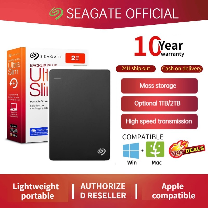 Seagate 1TB/2TB One Touch ฮาร์ดไดรฟ์ภายนอกสําหรับ Mac และ Windows พร้อมรหัสผ่าน USB3.0 พร้อมการกู้คืนข้อมูลกู้ภัยและกระเป๋านุ่ม Seagate ฟรี