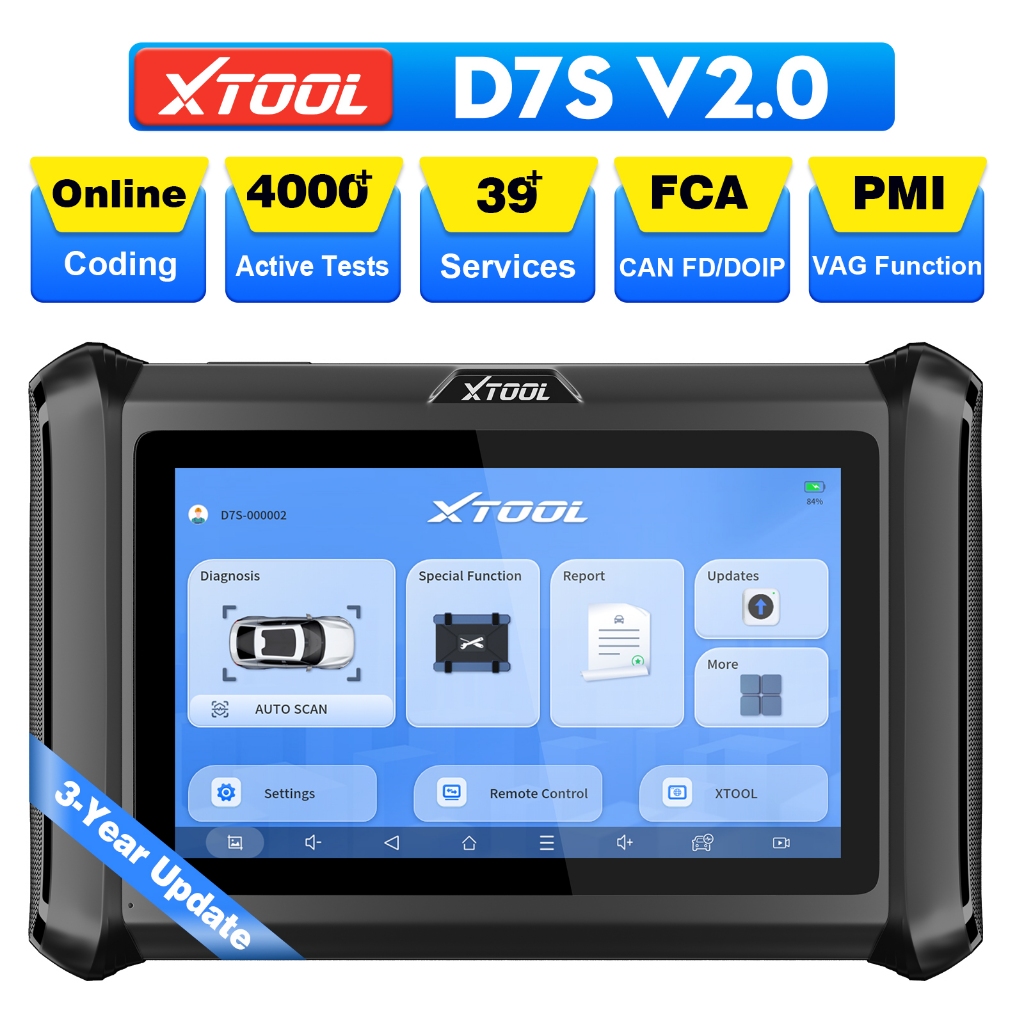 XTOOL D7S OBD2 Scanner for All Car Full System 39+ Resets ECU Coding PMI Key Programming CANFD FCA