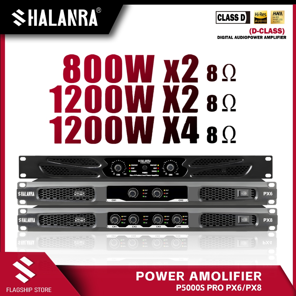 SHALANRA P5000S/PX6/PX8 2/4 ช่องเครื่องขยายเสียงดิจิตอล,8 โอห์ม 1200 วัตต์ D Class Professional Stag