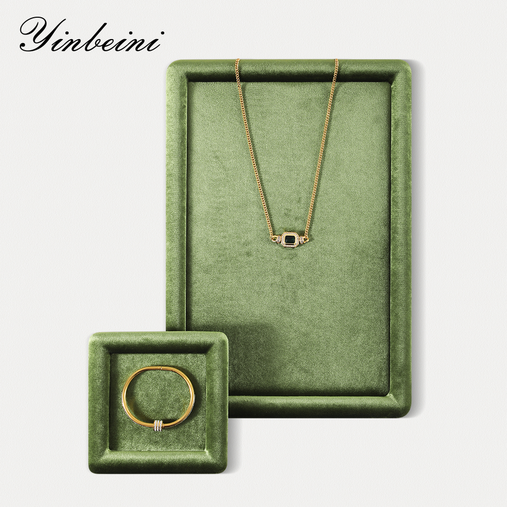 Yinbeini ถาดวางเครื่องประดับกำมะหยี่ สำหรับเก็บแหวน ต่างหู สร้อยคอ กำไล จานจัดเก็บเครื่องประดับแบบแบน P082