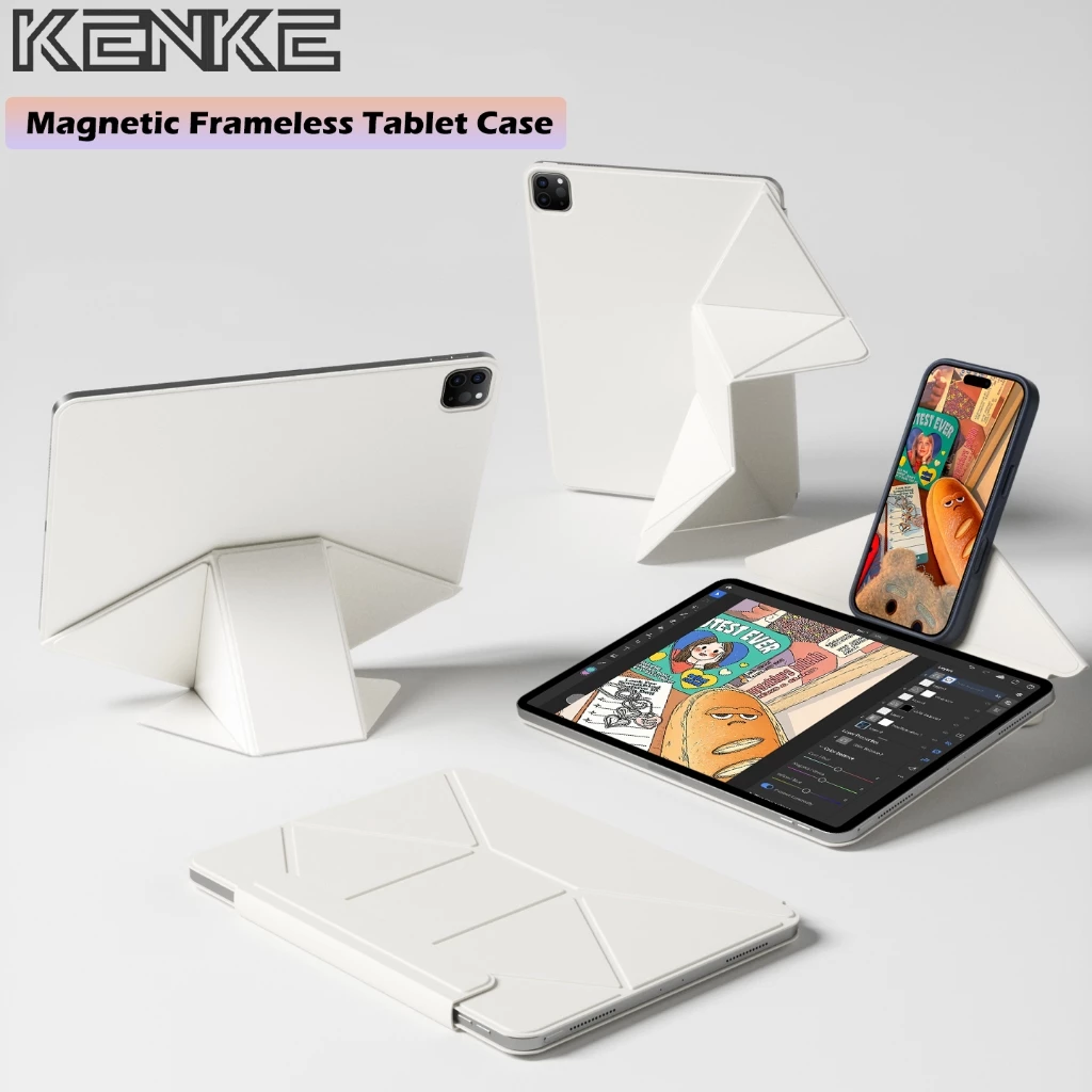 KENKE เคสแท็บเล็ต iPad ชุดปกแมกนีตใหม่ สำหรับ iPad 2026 Air Pro 11 inch 13 pro 12.9 เคส ipad gen 10 gen11 a16 Case Air 4/5/6/7(M2/M3/M4)air 8 Mini 6/7 A17 Pro สามารถพับในหลายมุม,ชุดปกแท็บเล็ตสไตล์สูงชั้น、คุณภาพสูง,แผ่น cứngชน,สีขาว