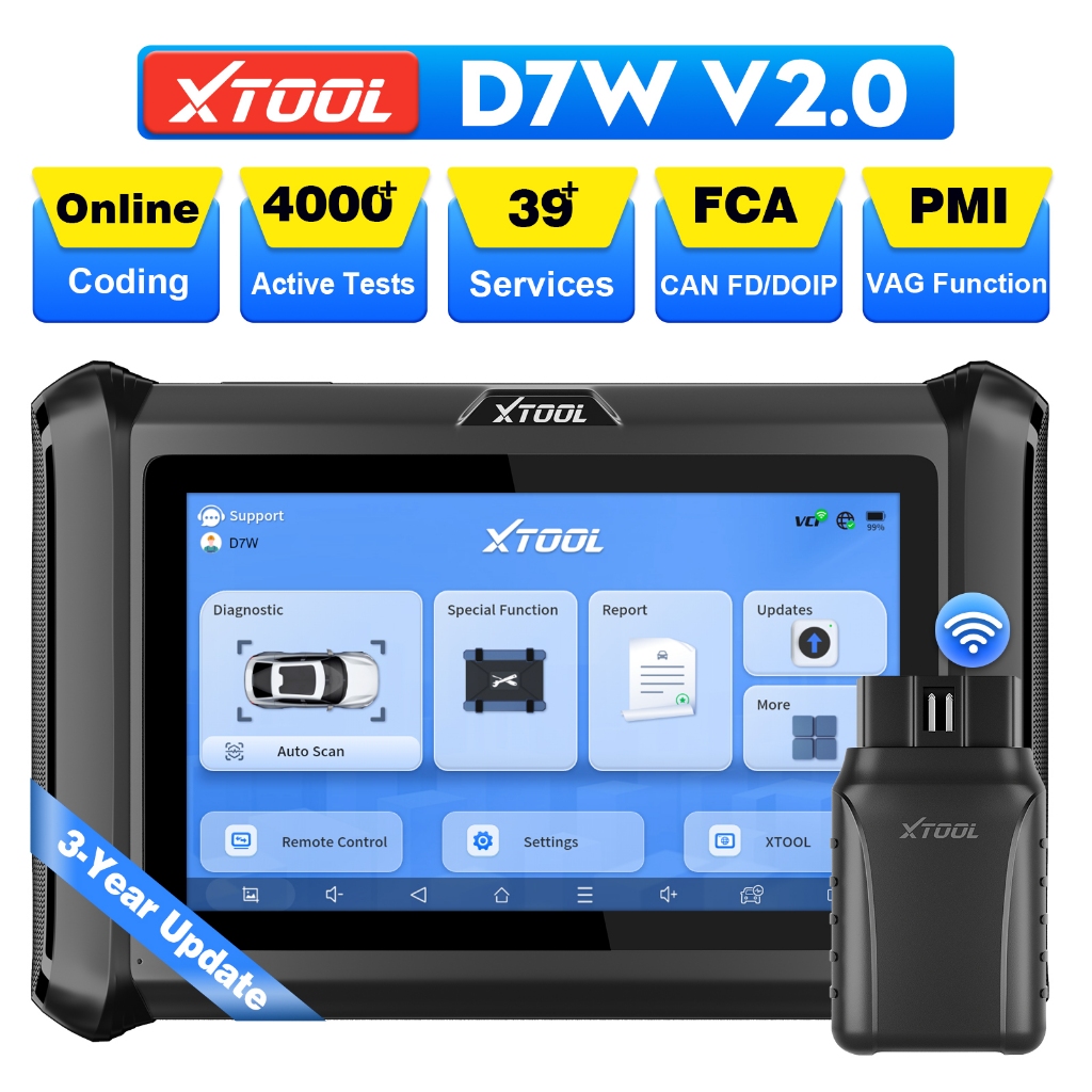 XTOOL D7W OBD2 Scanner Wireless Key Programming ECU Coding CANFD DOIP 39+ Resets Active Test FCA