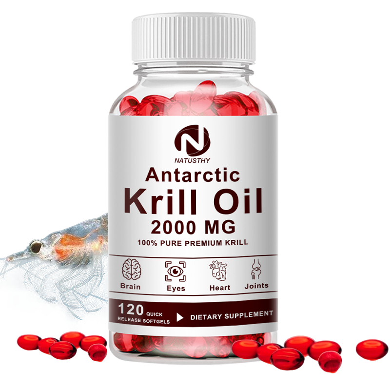 แคปซูลน้ํามัน Krill แอนตาร์กติก 2000 มก. พร้อม EPA, DHA, Astaxanthin สําหรับสมอง, ดวงตา, หัวใจ, สุขภาพร่วม