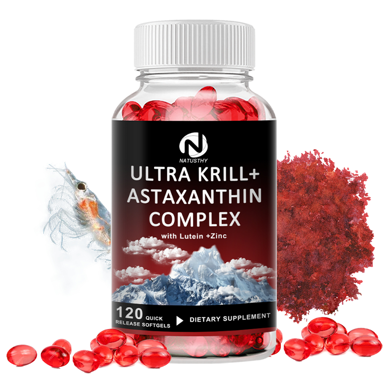 แคปซูล Krill + Astaxanthin Complex พร้อม Lutein, สังกะสีสําหรับสมอง, ดวงตา, ข้อต่อ, หัวใจ, สุขภาพผิว